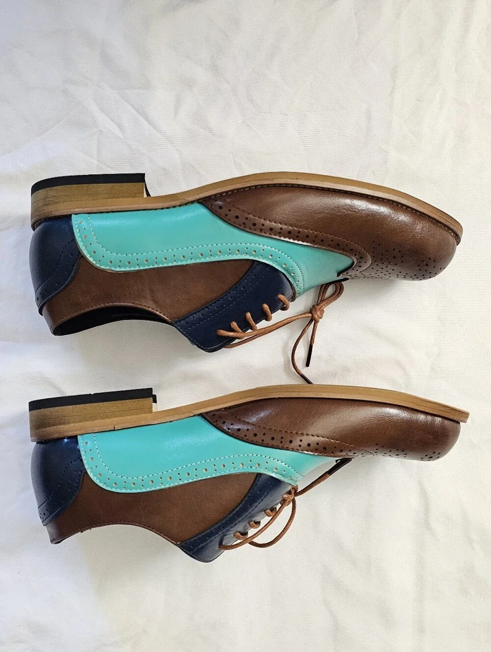 Unique Tri-Tone Faux Leather Lace Up Brogue Oxford Shoes Wingtip Loafers NEW